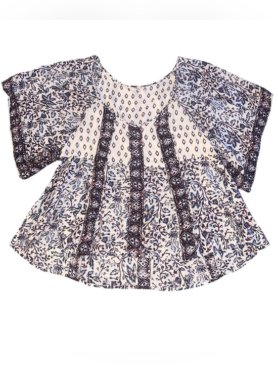 Free People Tops - EUC Free People Flowy Short Sleeve Rayon Tunic Abstract V-Neck Crop Length Small